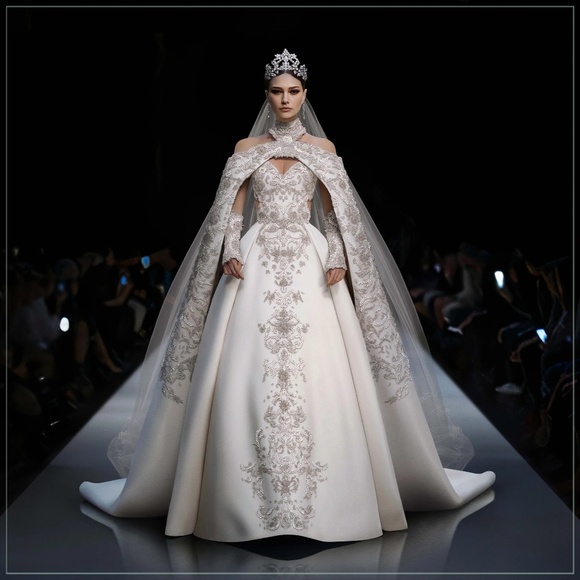$30,500 Saiid Kobeisy Crystal Beaded Double Satin Runway Bridal Gown and Cape - Picture 2 of 16